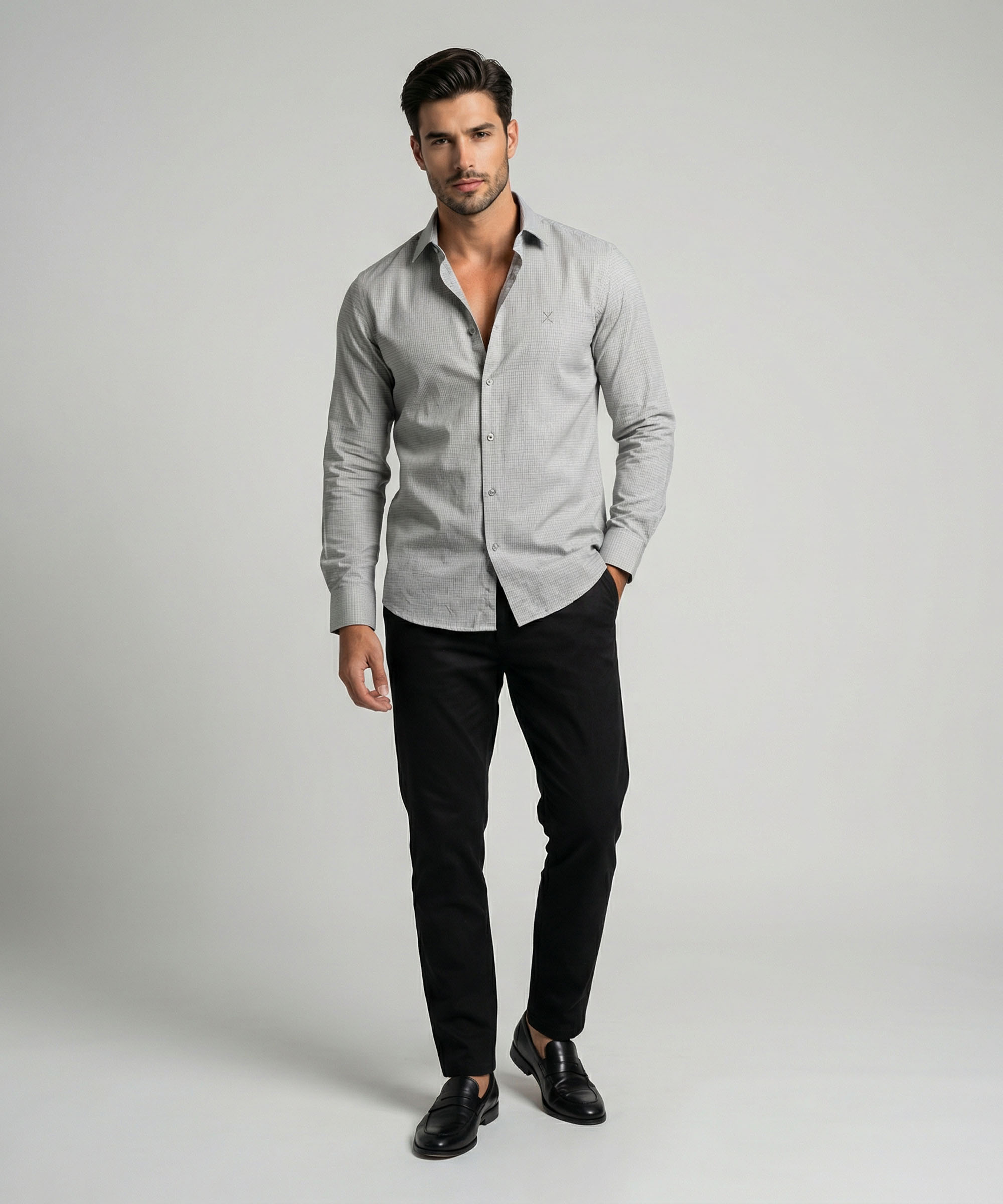 Envoy Sport Men’s Ash Checked Design Tailor Fit Shirt - Image 2