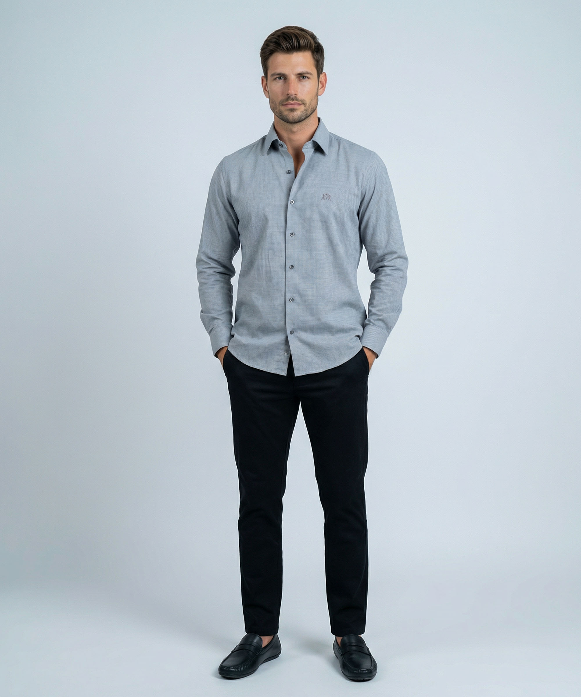 Envoy Sport Men’s Ash Checked Design Tailor Fit Shirt - Image 2