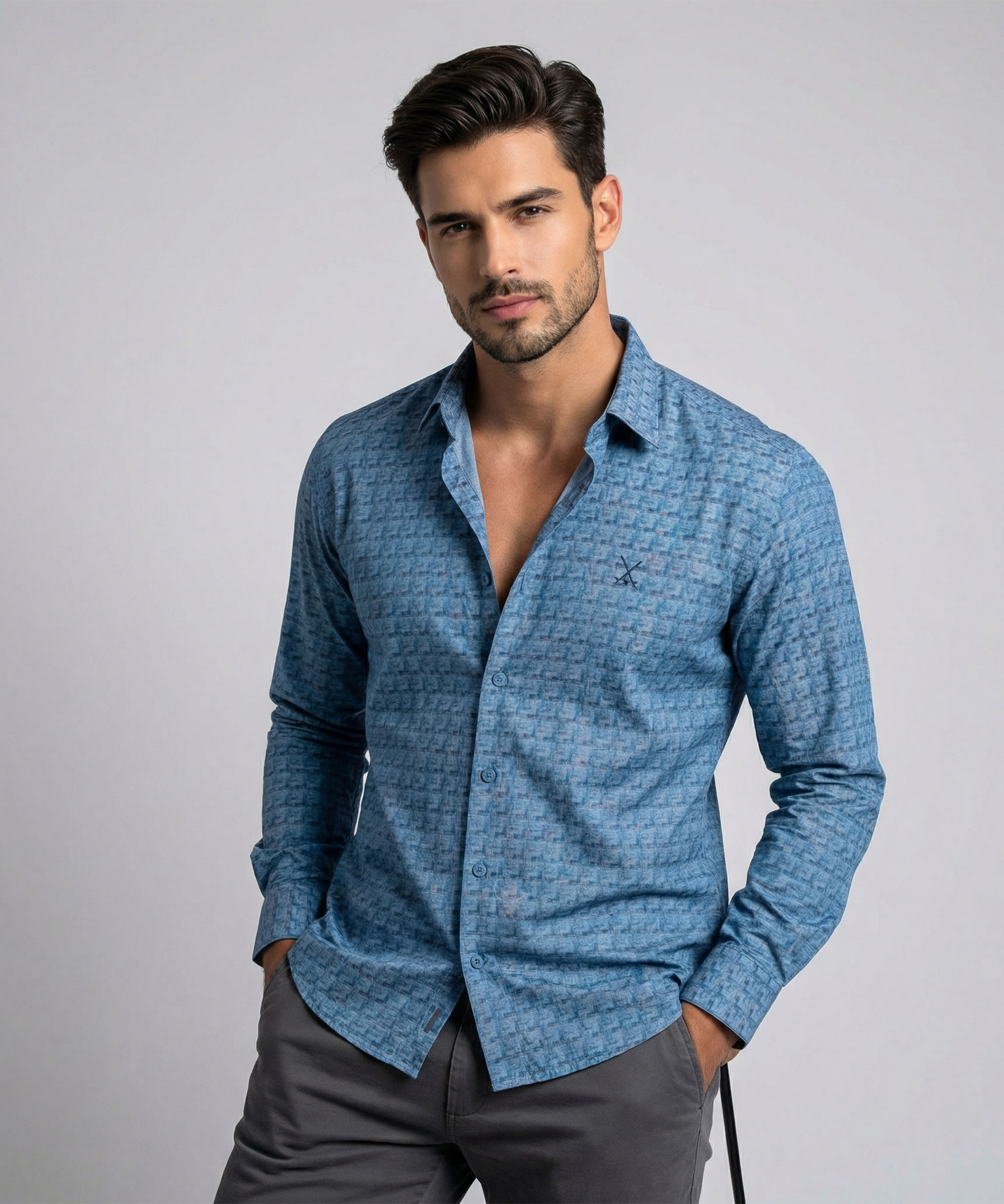 Envoy Sport Men’s Blue Square Design Tailor Fit Shirt