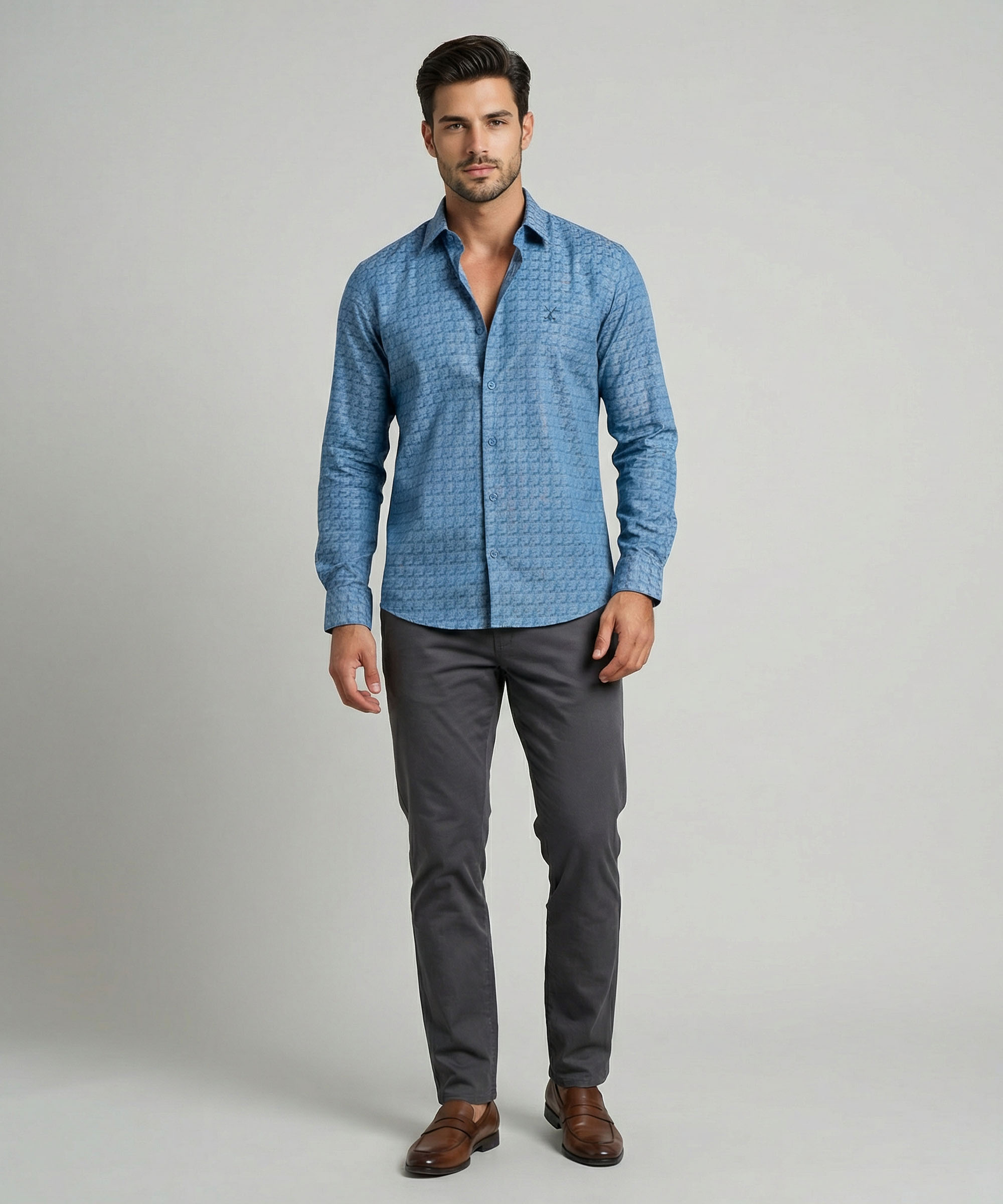 Envoy Sport Men’s Blue Square Design Tailor Fit Shirt - Image 2