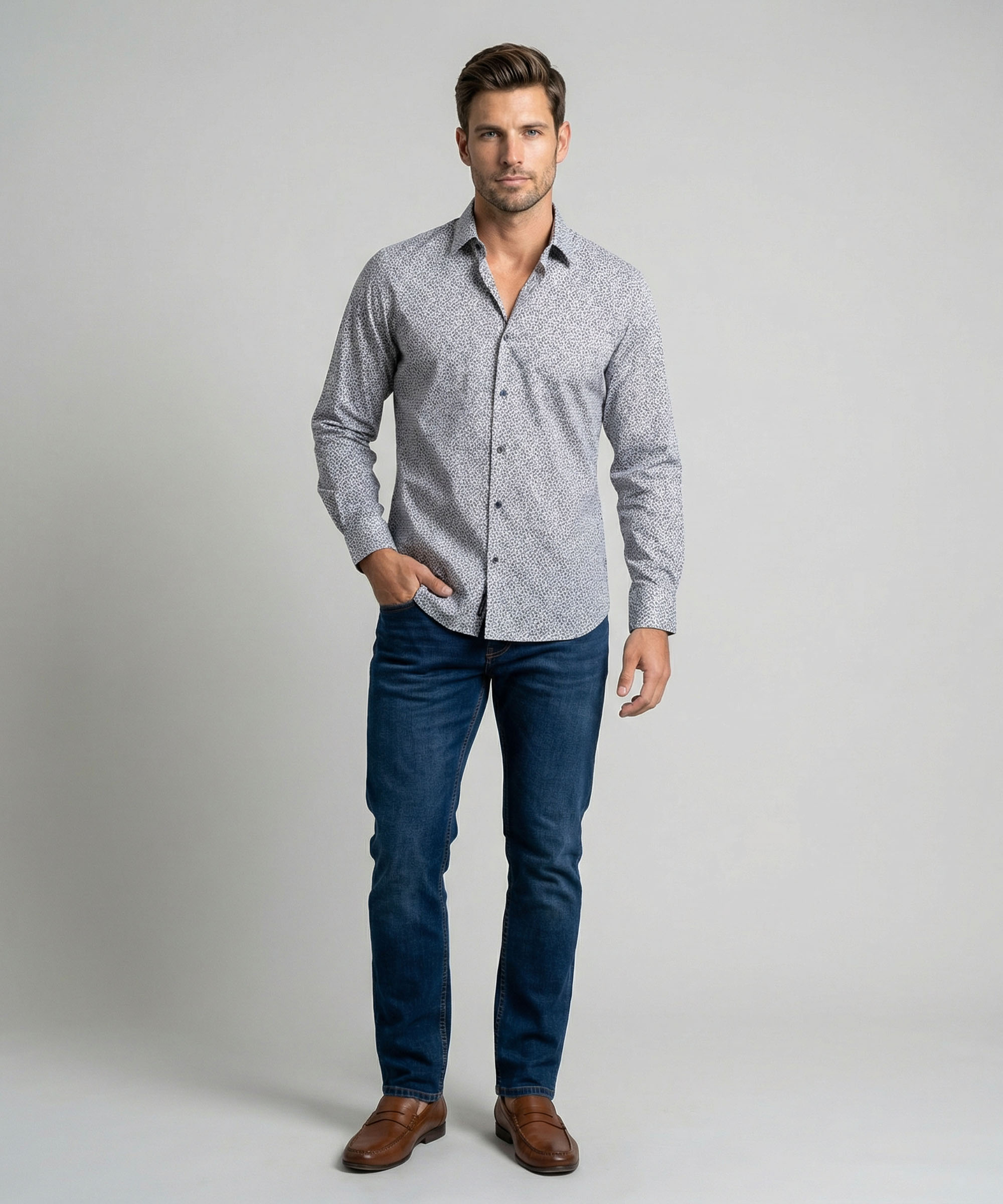 Envoy Sport Men’s Brown Printed Design Tailor Fit Shirt - Image 2
