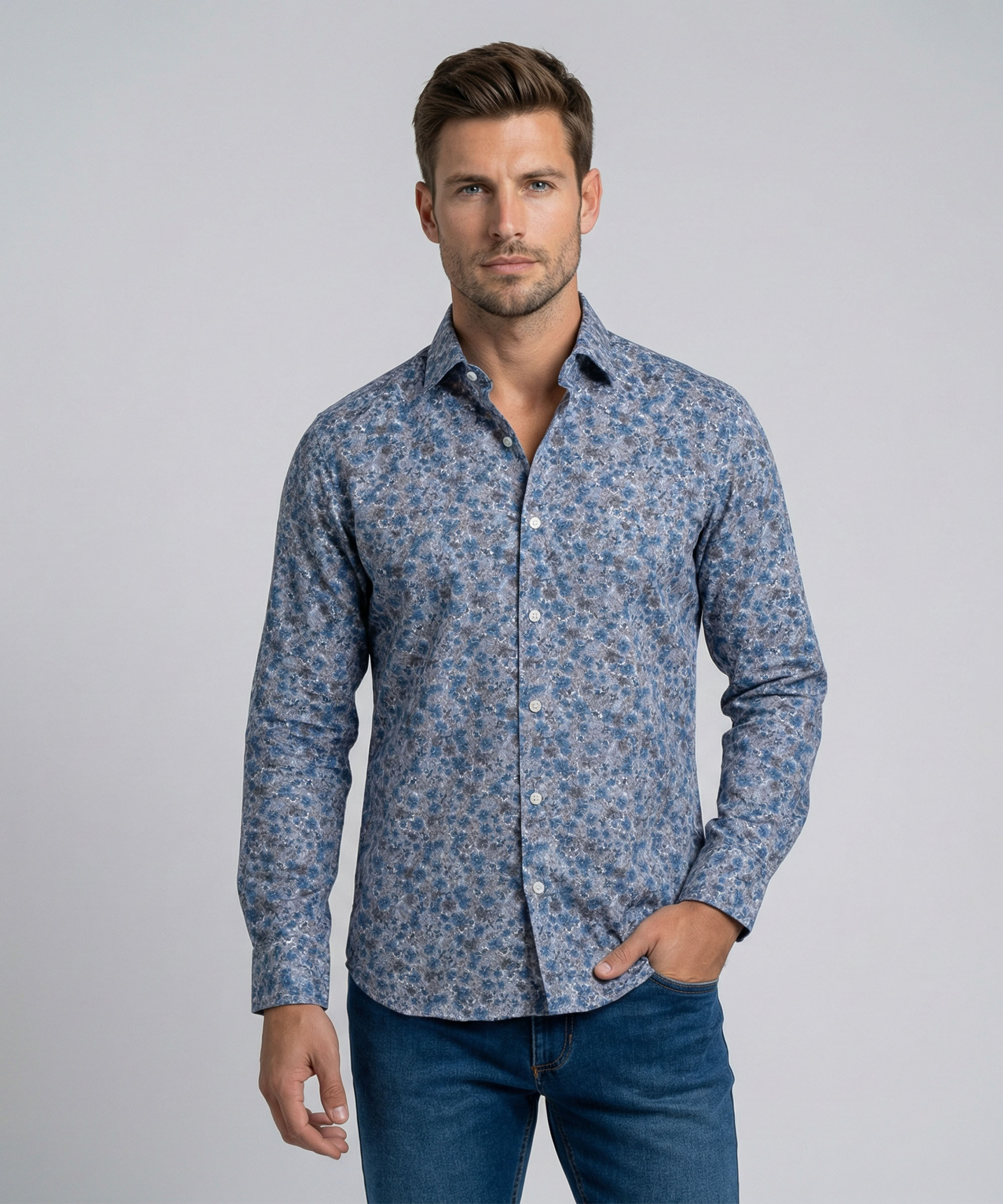 Envoy Sport Men’s Dark Blue Printed Design Tailor Fit Shirt