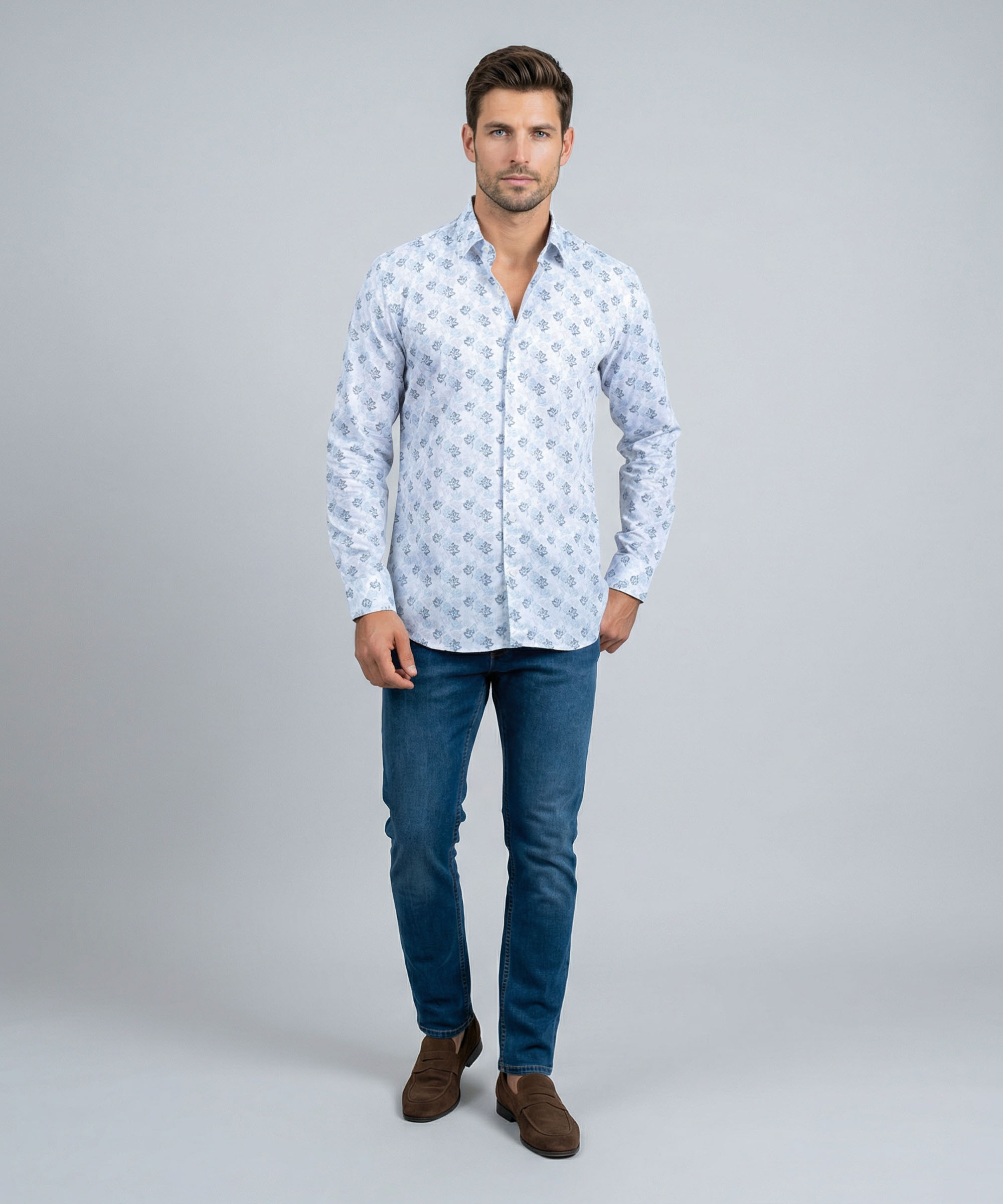 Envoy Sport Men’s White Printed Design Tailor Fit Shirt - Image 2