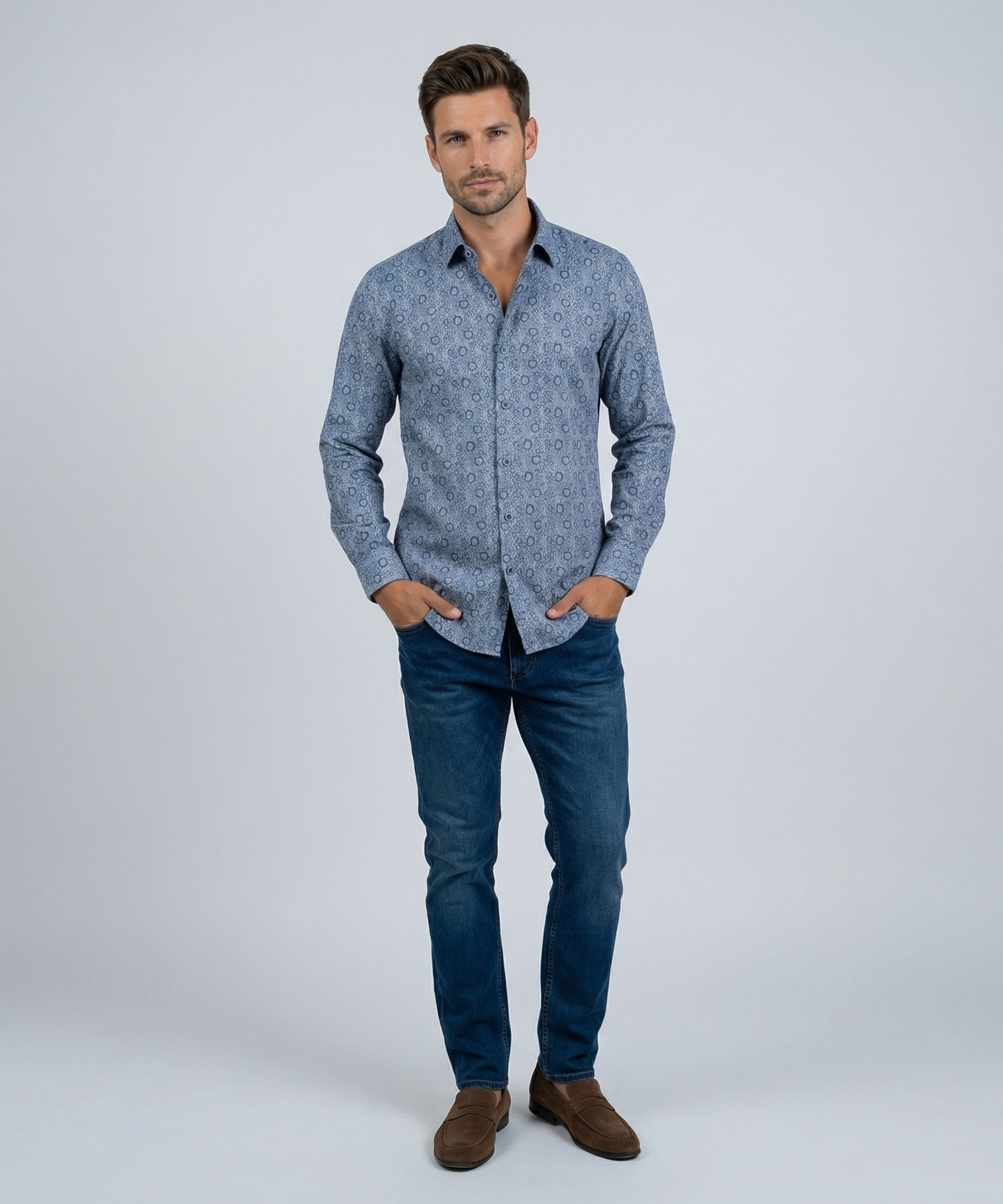 Envoy Sport Men’s Blue Printed Design Tailor Fit Shirt - Image 2