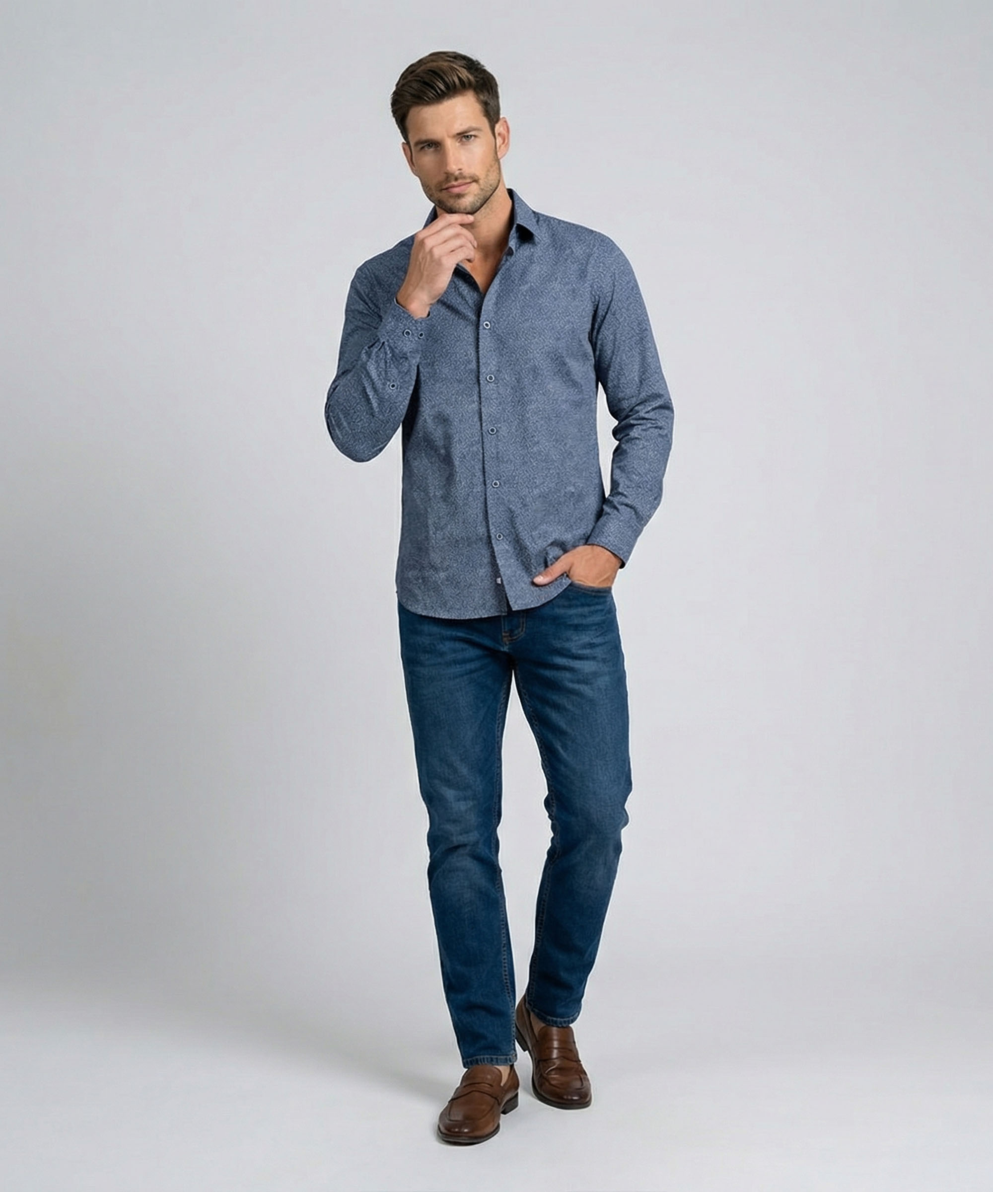 Envoy Sport Men’s Dark Blue Printed Design Tailor Fit Shirt - Image 2