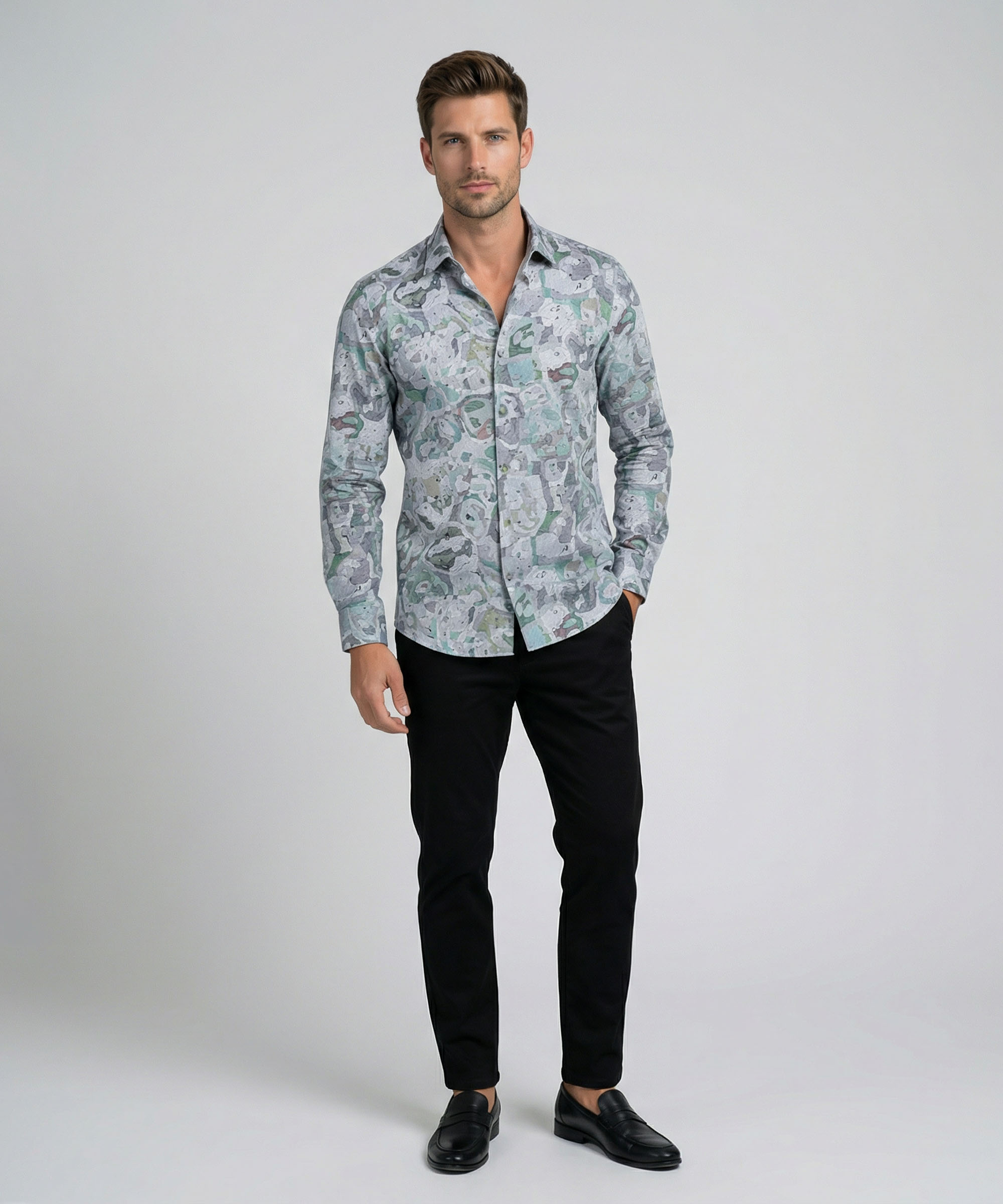 Envoy Sport Men’s Green Printed Design Tailor Fit Shirts - Image 2