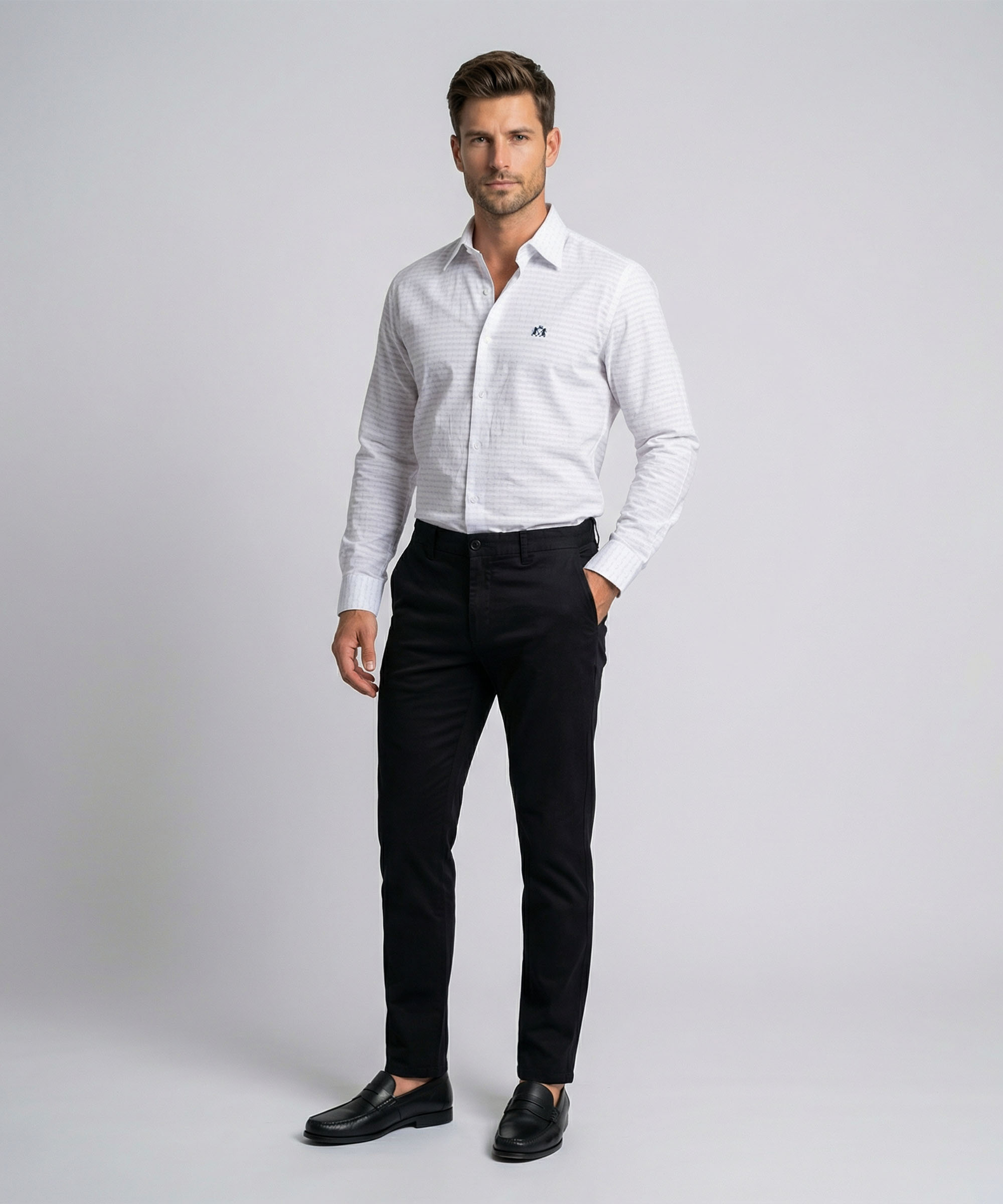 Envoy Sport Men’s White Printed Design Tailor Fit Shirt - Image 2