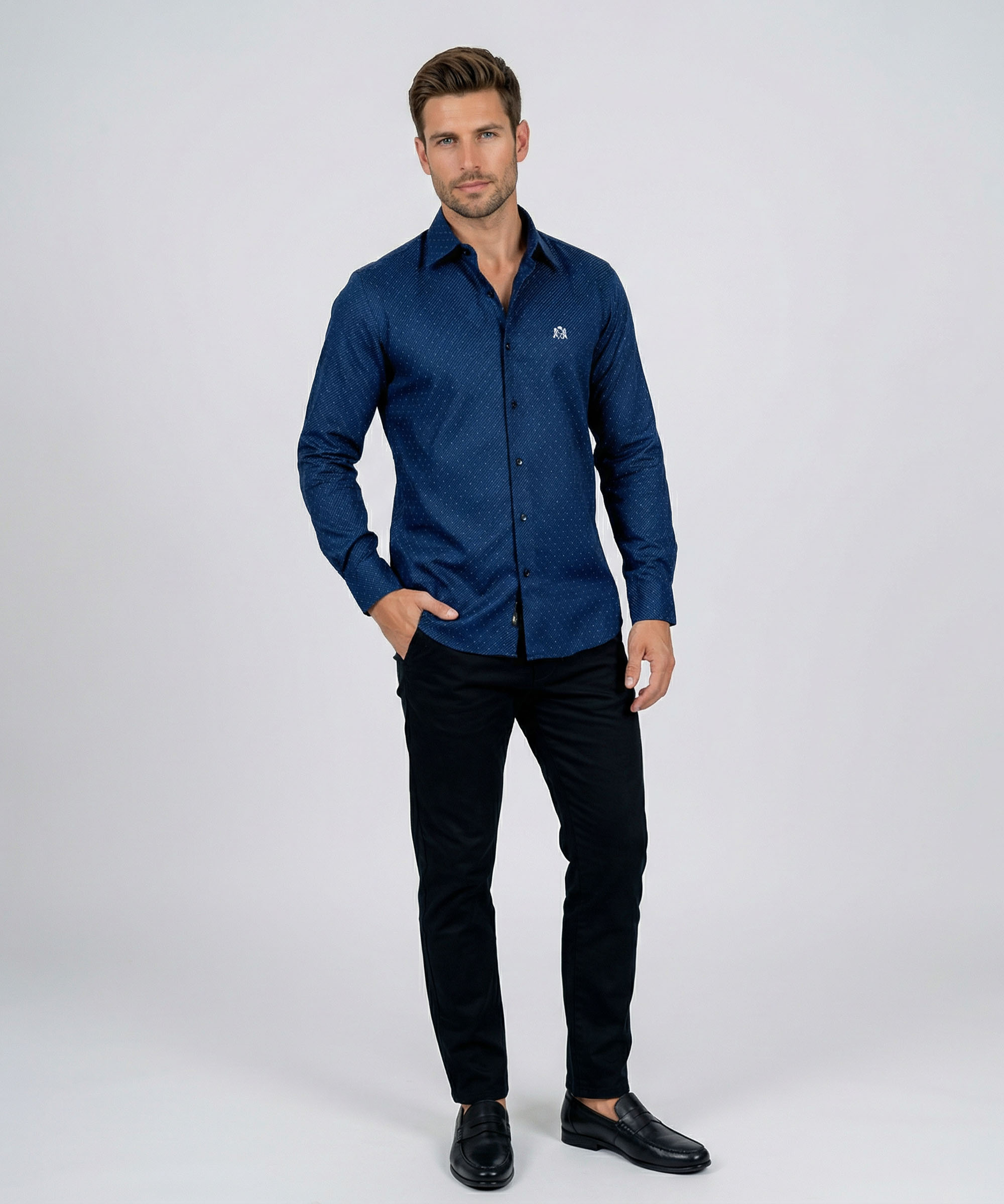 Envoy Sport Men’s Blue Dot Design Tailor Fit Shirts - Image 2
