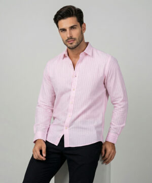 Envoy Linen Men’s Pink Striped Design Regular Fit Shirt