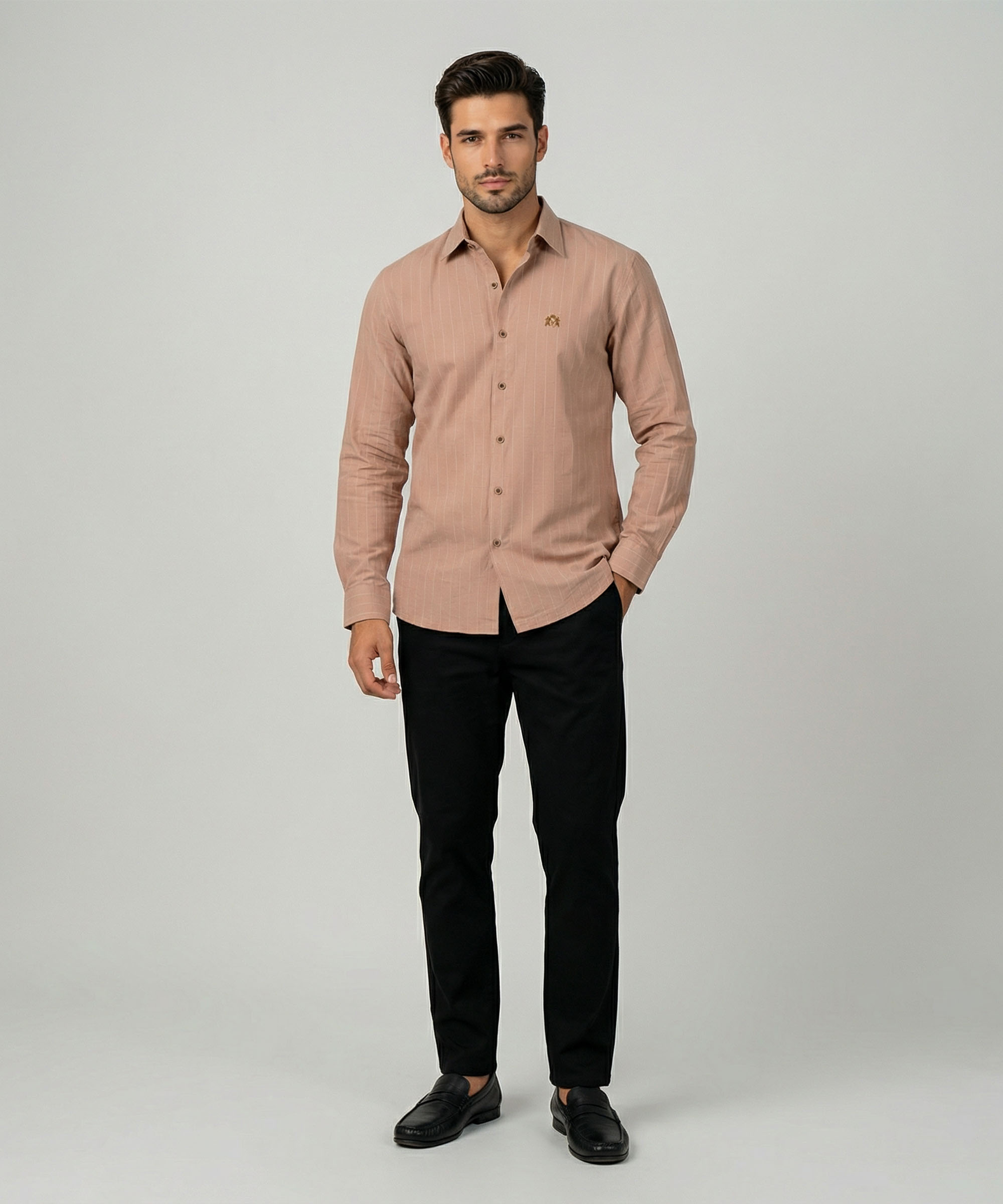 Envoy Linen Men’s Brown Striped Design Tailor Fit Shirt - Image 2