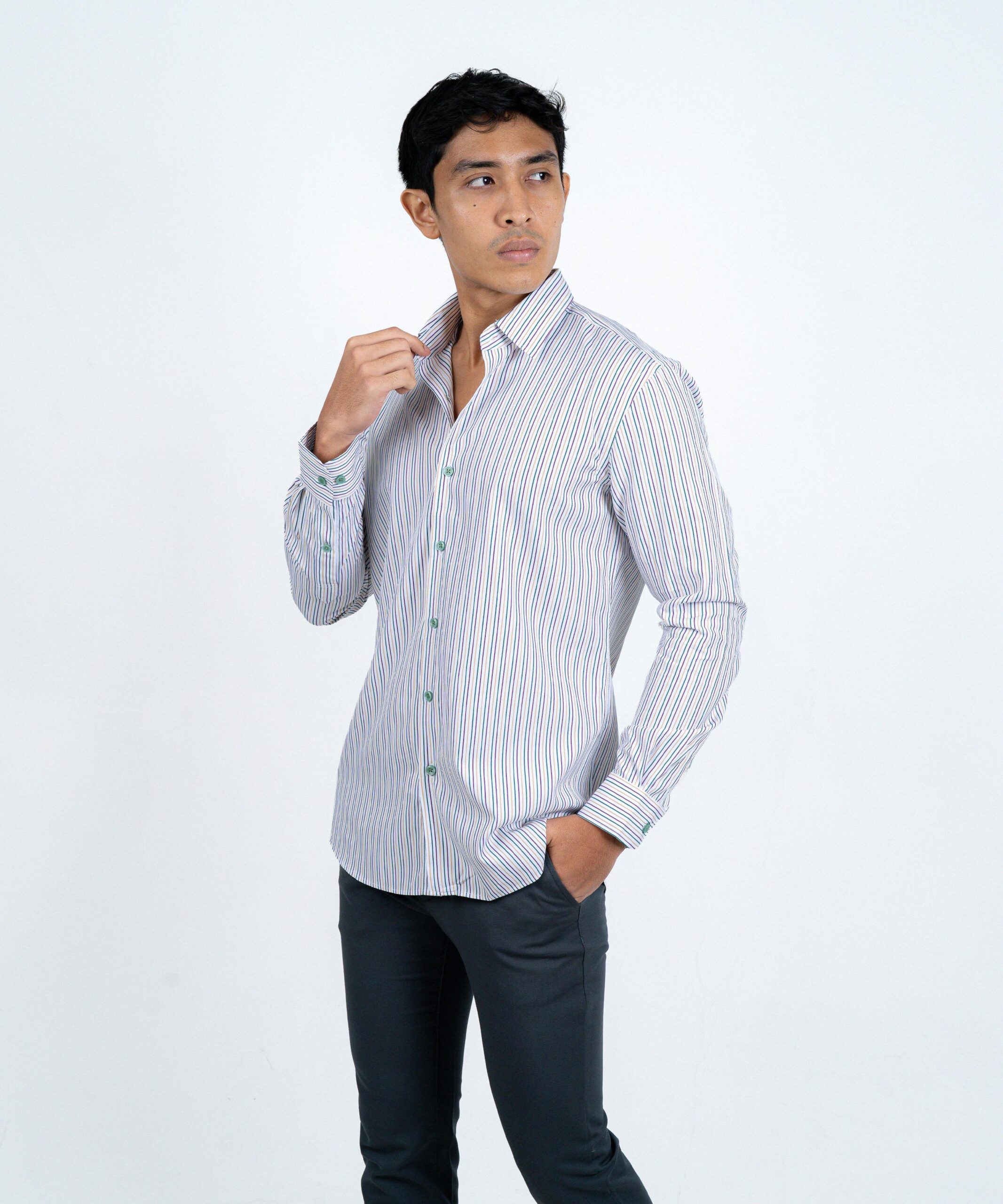 Envoy Sport Men’s Beige Striped Design Tailor Fit Shirt - Image 2