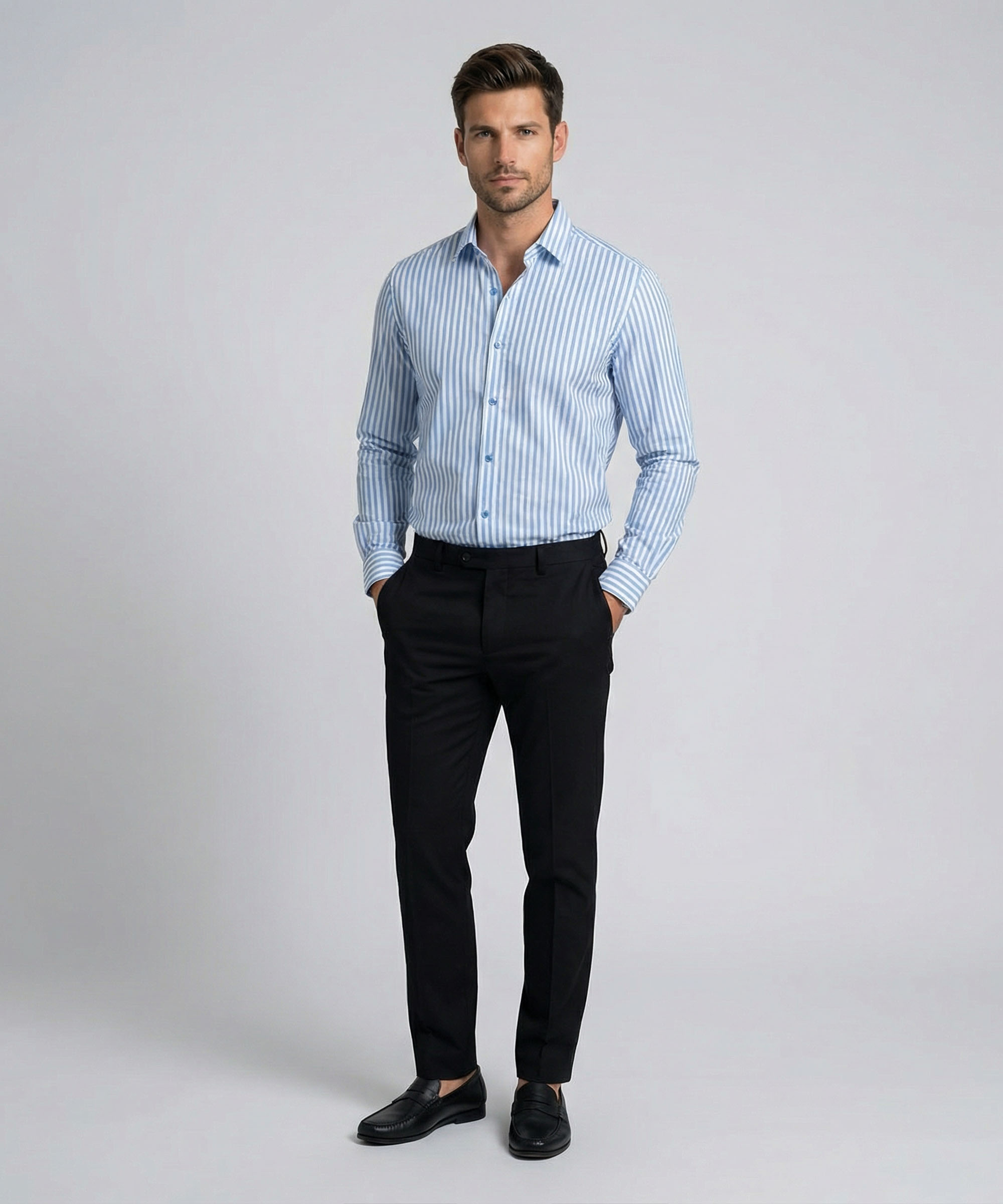 Envoy Sport Men’s Blue Striped Design Tailor Fit Shirt - Image 2