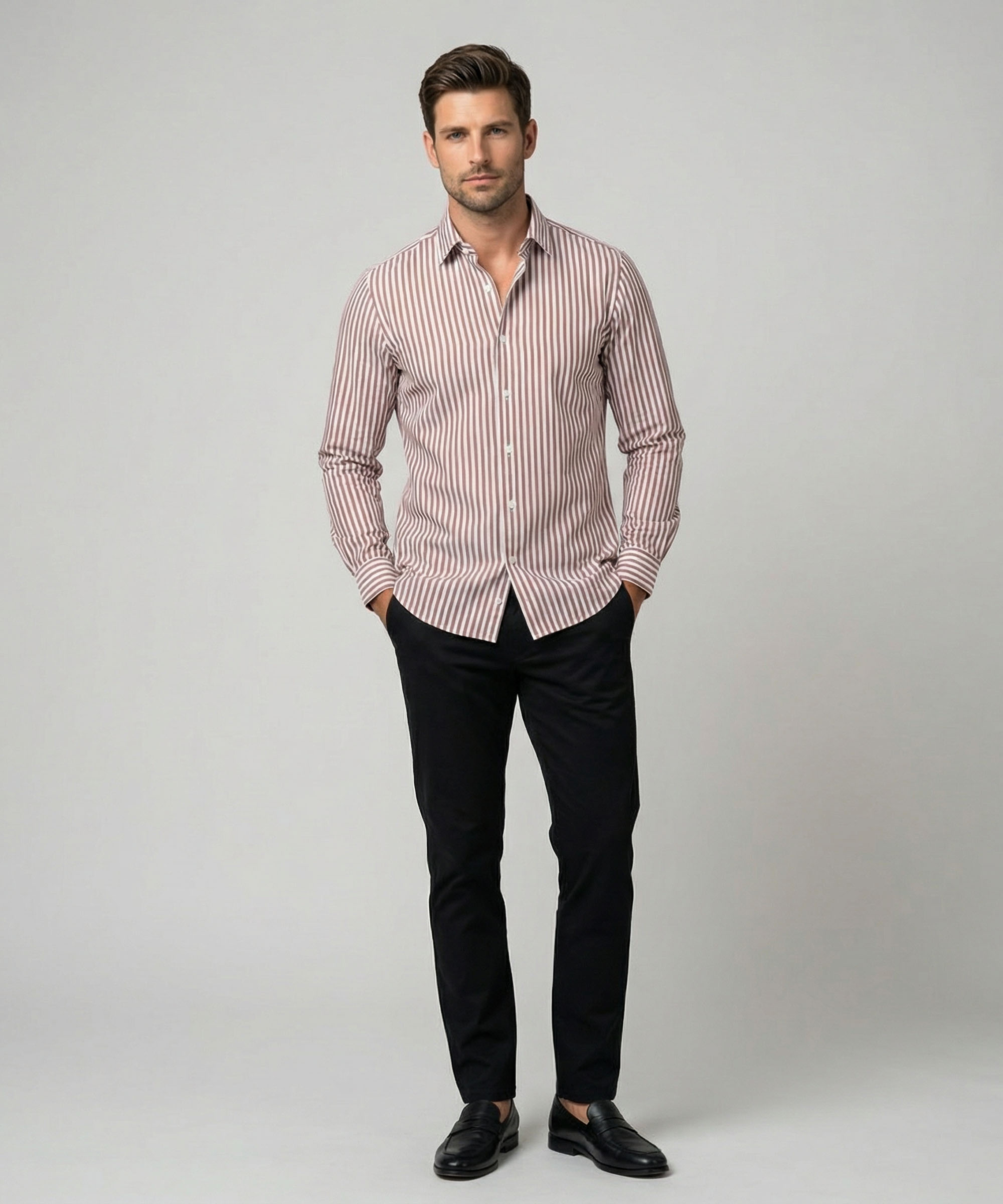 Envoy Sport Men’s Brown Striped Design Tailor Fit Shirt - Image 2