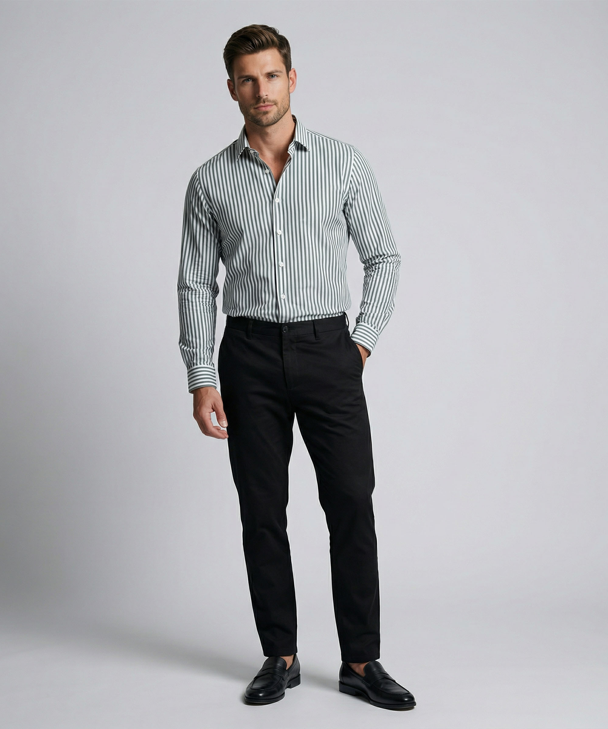 Envoy Sport Men’s Green Striped Design Tailor Fit Shirt - Image 2