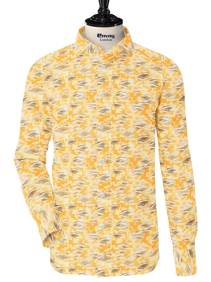 Yellow Poly-Cotton Ikat Fabric