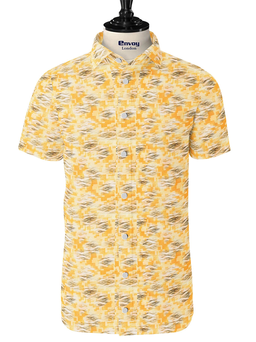 Yellow Poly-Cotton Ikat Fabric - Image 2