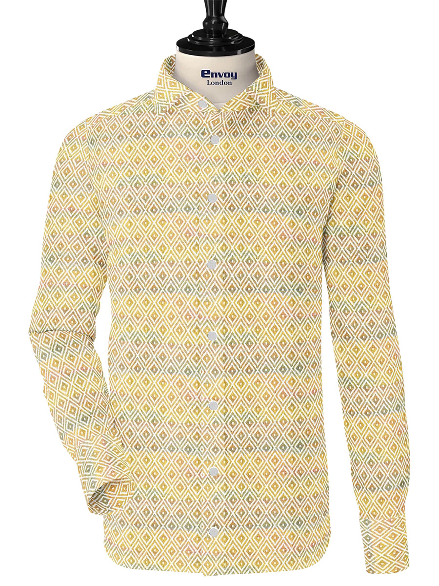 Yellow/ White Poly-Cotton Ikat Fabric