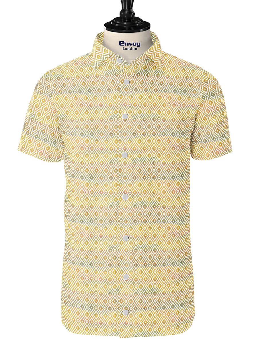 Yellow/ White Poly-Cotton Ikat Fabric - Image 2
