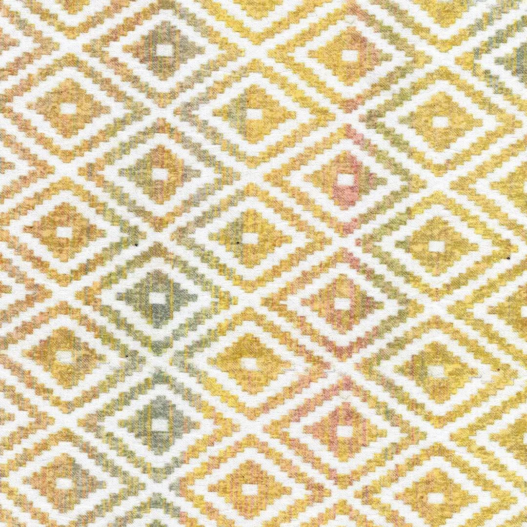 Yellow/ White Poly-Cotton Ikat Fabric - Image 3
