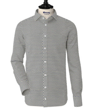 Envoy Classic Blue, Cream & White Floral Cotton Lycra Shirt