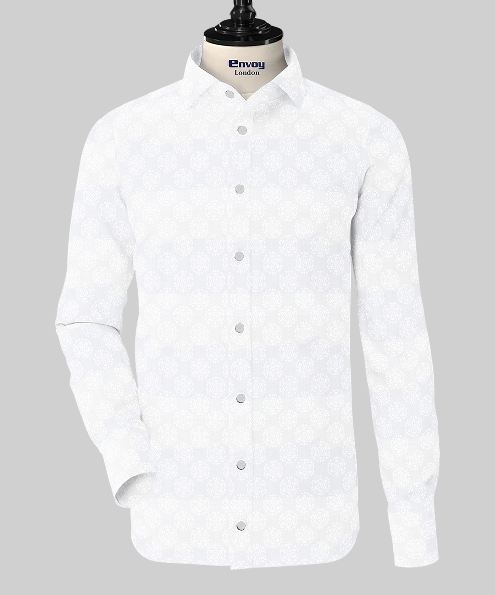 Raymond White Cotton-Viscose Shirting Fabric with Floral Design