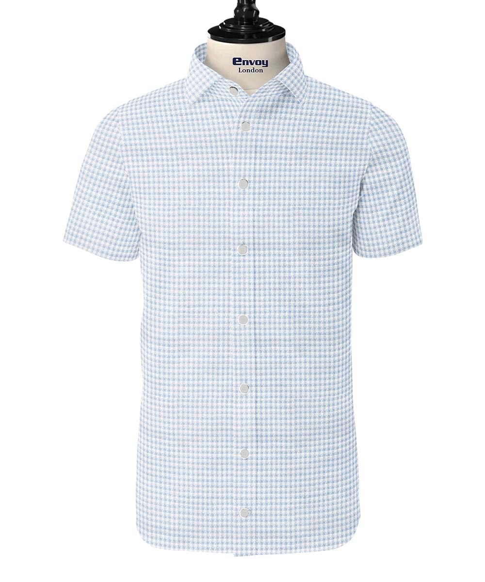White/ Blue Check Shirting - Envoy Premium - Image 2