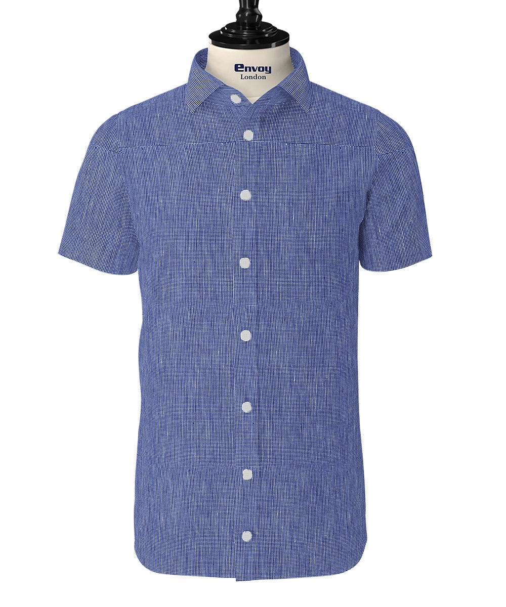 Raymond Mid Blue Linen Cotton Shirting Fabric with Check Design - Image 2