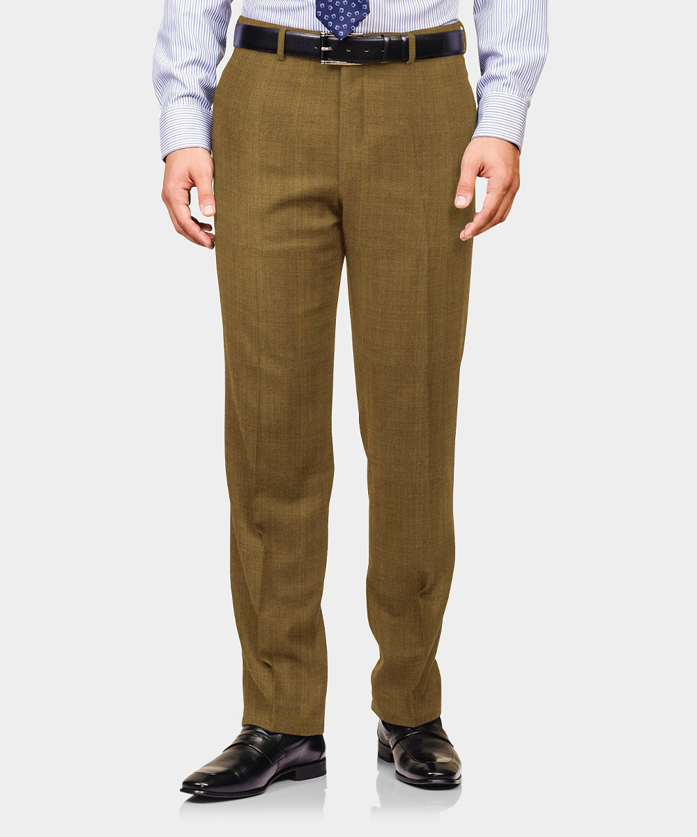 Beige Plain Wool Blend Trouser Fabric