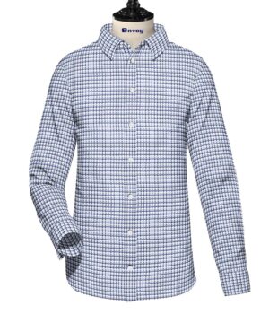 Elegant White and Blue Chevron Check Cotton Shirt