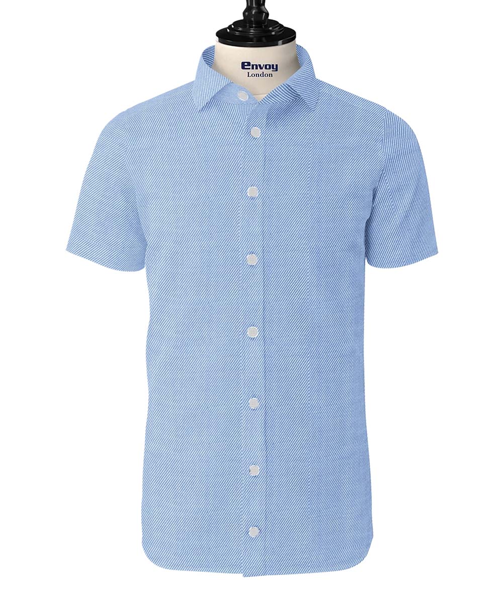 Bold Blue Plain Cotton Shirt - Image 2