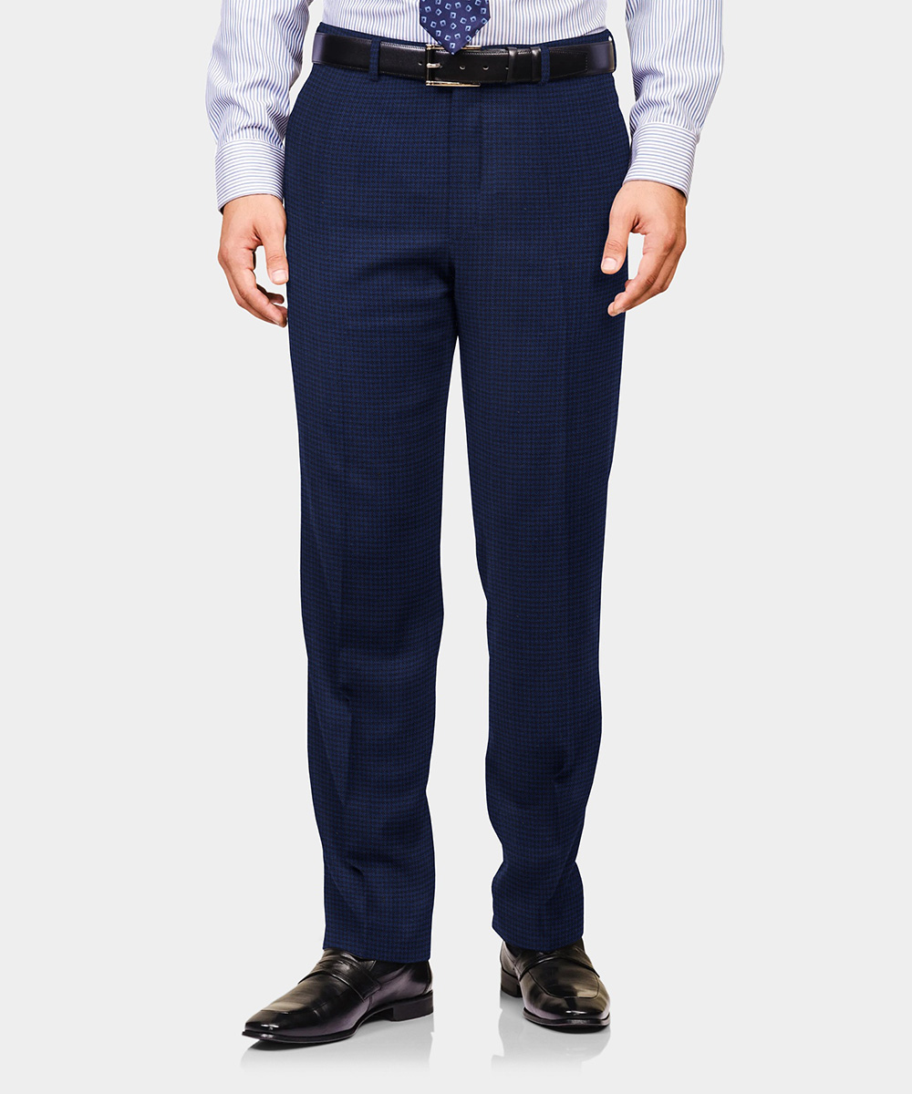 Blue Checked Stretch Wool Blend Trouser Fabric