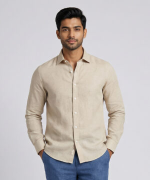 LB Leisure Men’s Beige Casual Wear Slim Fit Shirt