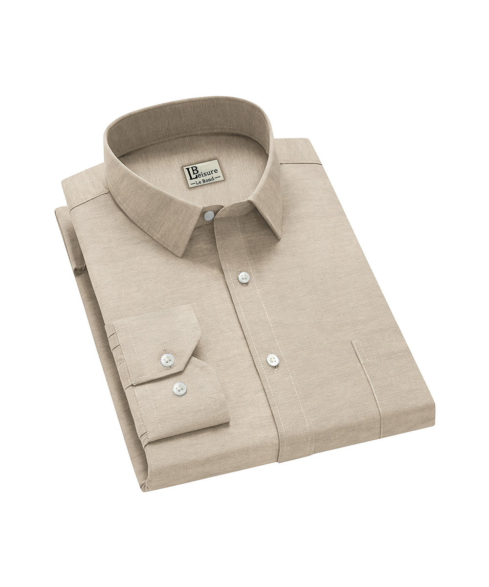 LB Leisure Men’s Beige Casual Wear Slim Fit Shirt - Image 2