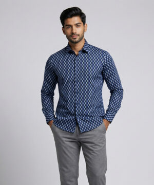 LB Fashion Men’s Dark Blue Party Wear Slim Fit Shirt