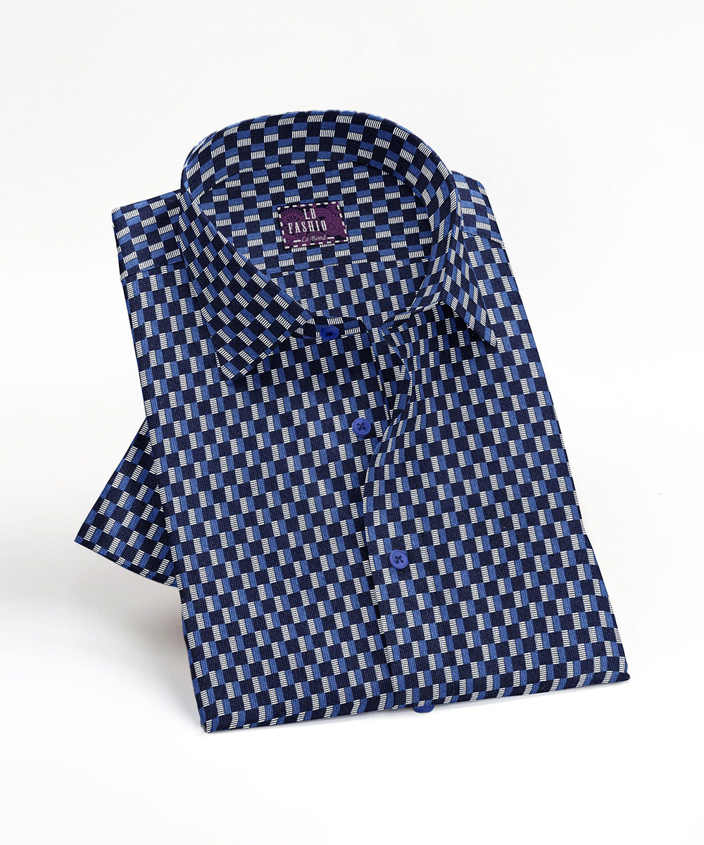 LB Fashion Men’s Dark Blue Party Wear Slim Fit Shirt - Image 3