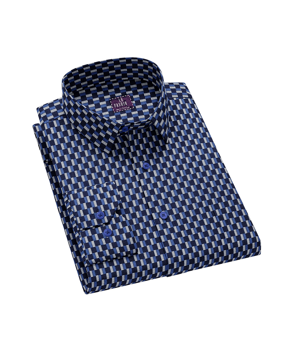 LB Fashion Men’s Dark Blue Party Wear Slim Fit Shirt - Image 2