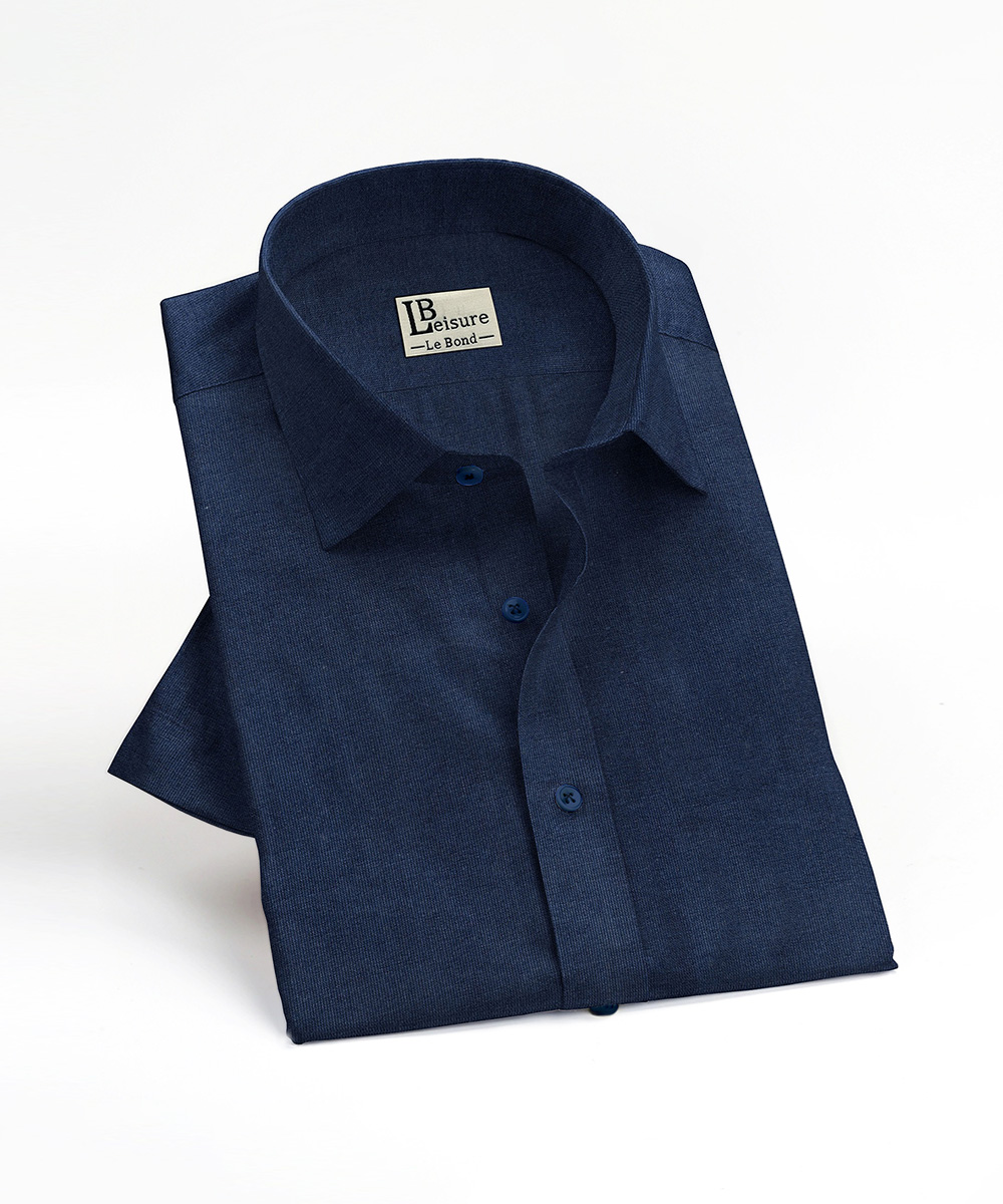 LB Leisure Men’s Dark Blue Casual Wear Slim Fit Shirt - Image 3