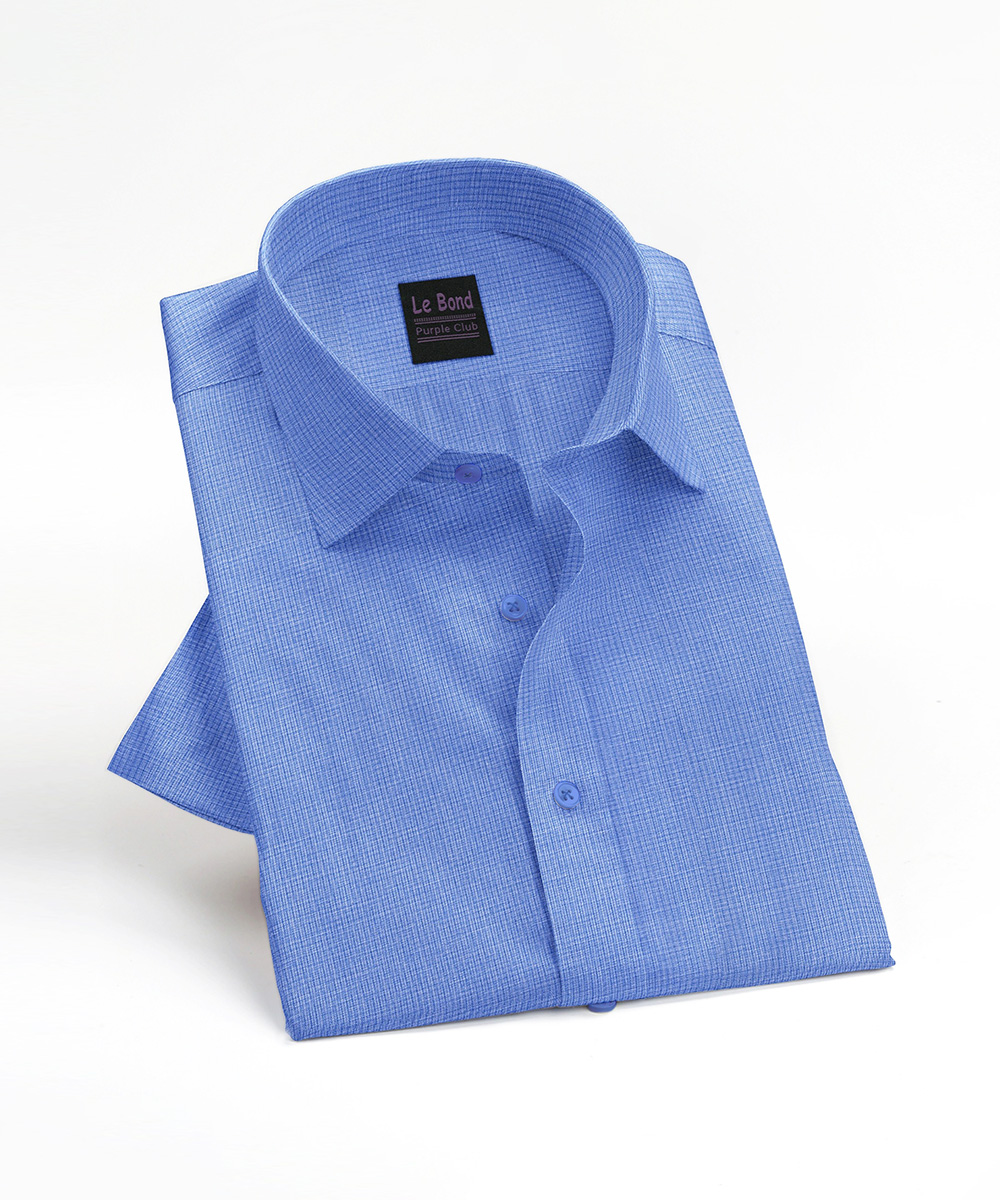 Le Bond Purple Club Men’s Blue Formal Wear Slim Fit Shirt - Image 3